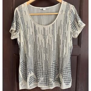 BOSTON PROPER | Geometric Beaded Short Sleeve Blouse | Size Small